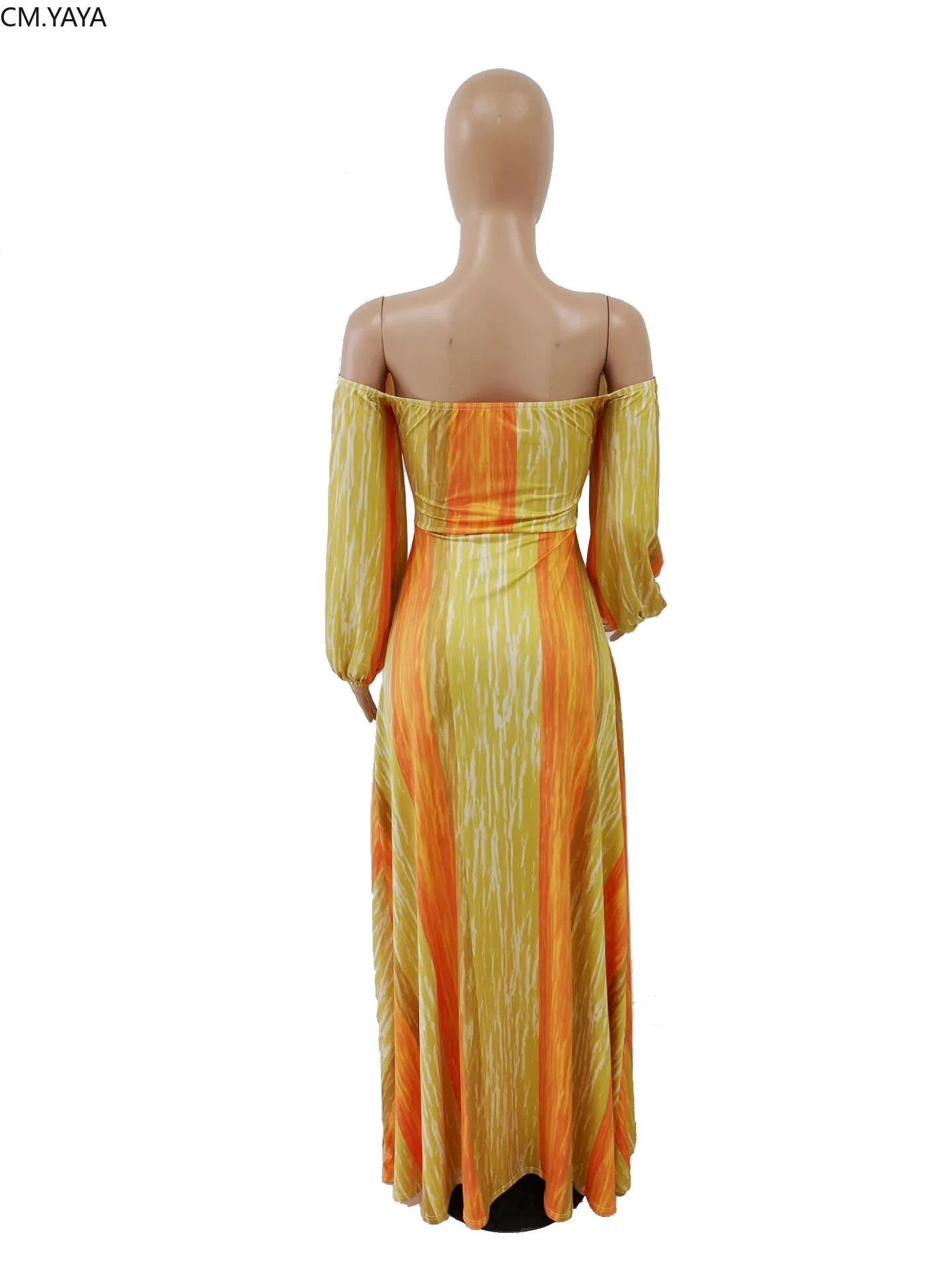 Женское летнее платье-макси с разноцветным принтом в полоску открытыми плечами