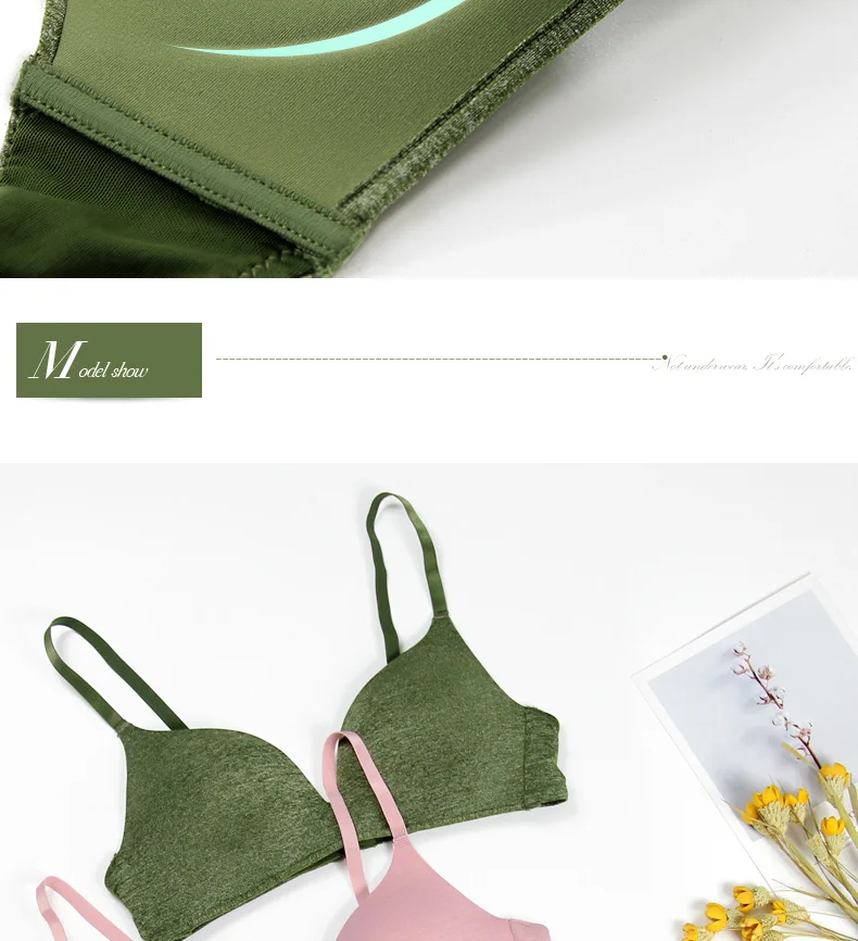 Green Camouflage Vest-Style Female Sexy Bra Small Chest Gather Sexy Lingerie Front Buckle Without Steel Ring No Trace Underwear