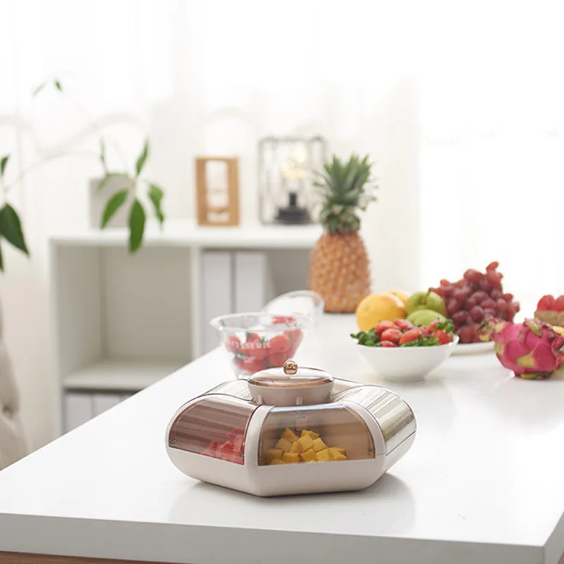 

Fashion Lotus Fruit Box Living Room Fruit Tray Transparent Press Type Snack Compartment Storage Box LAD-sale