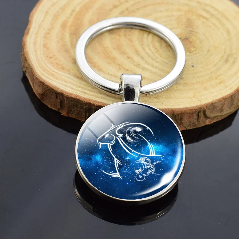 Двусторонний стеклянный брелок с кабошоном Aries Leo Libra рак Gemini Virgo для девушки
