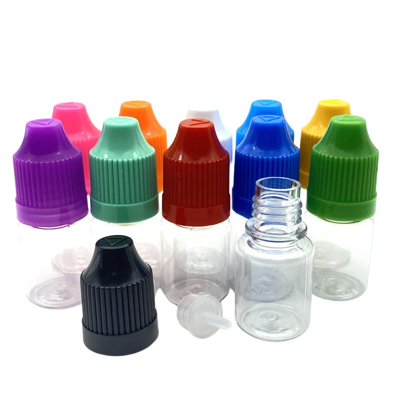 

5pcs 5ml PET Clear Hard Container Empty Plastic Dropper Bottles with Colorful Childproof Cap for Eye Liquid Vial