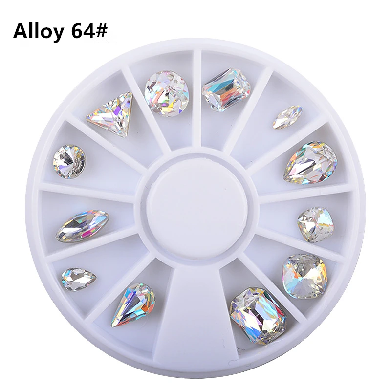 Alloy 64 Дизайн ногтей Колеса Стразы алмазные драгоценные камни Металл AB Кристалл Блеск 3D Советы Аксессуары Ювелирные изделия маникюрные инструменты украшения DIY Дизайн - Цвет: Alloy 64