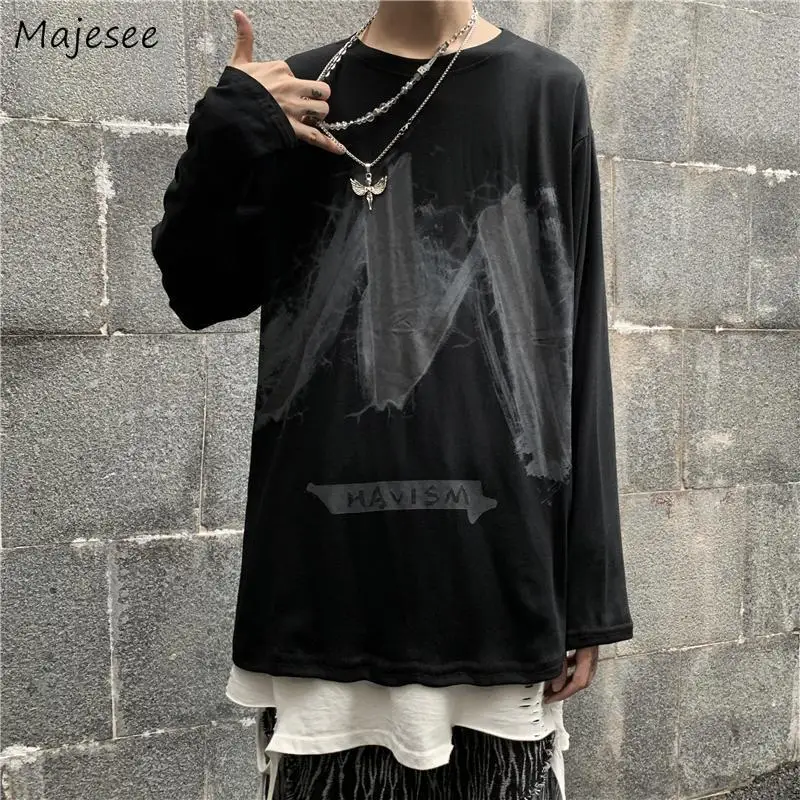 

Футболка мужская Harajuku, с буквенным принтом, Молодежная, свободная, с длинным рукавом, осенняя уличная одежда