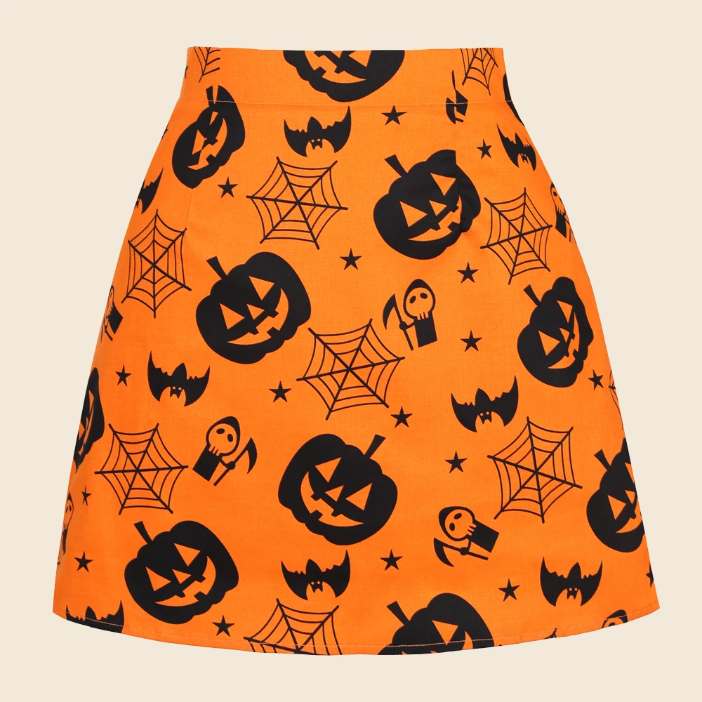 

SISHION New Arrival Women Cotton Orange Pumkin Print Skirt High A Line Mini Short Skirt faldas mujer SS0008