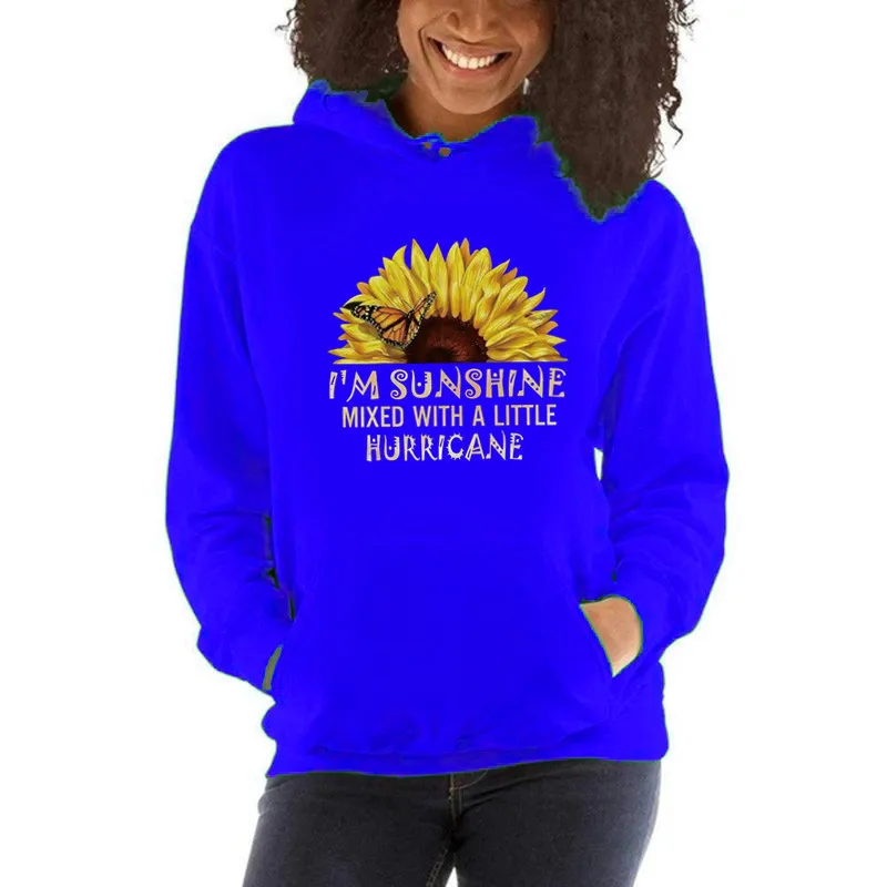 

Butterfly Sunflower Print Long Sleeve Hoodie Korean Sweatshirt Women Graphic Hoodies Streetwear Women