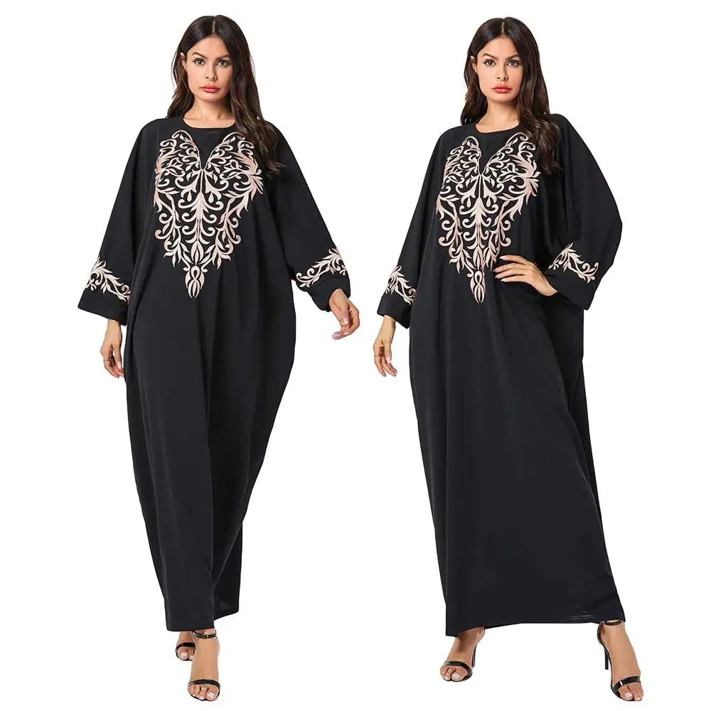 Длинное женское платье-кафтан, с этнической вышивкой, винтажное, мусульманское, свободное, большого размера d размера плюс