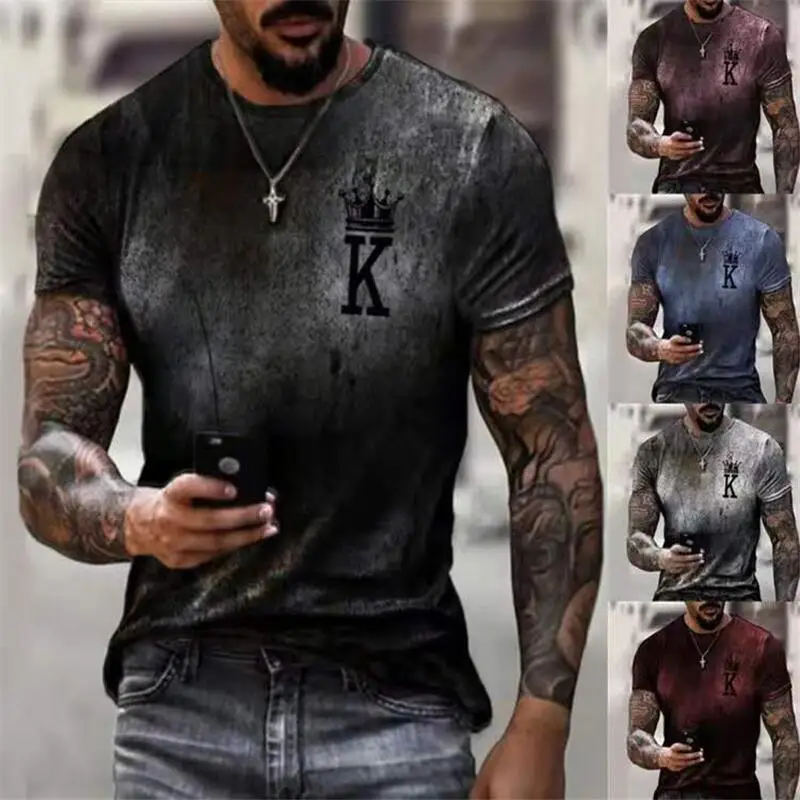 

Poker K Gradient 3D Printing Men T Shirt Punk Streetwear Tops Summer Casual Round Neck Loose Oversize T-shirts Men's Clothes Top