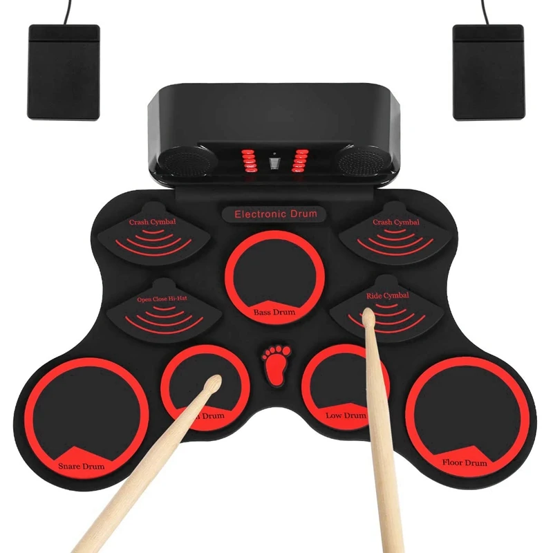 

Electronic Drum Set Desktop Roll Up ​Portable Electronic Drum Pads Built In Speaker And Battery Drum Stick Foot Pedals