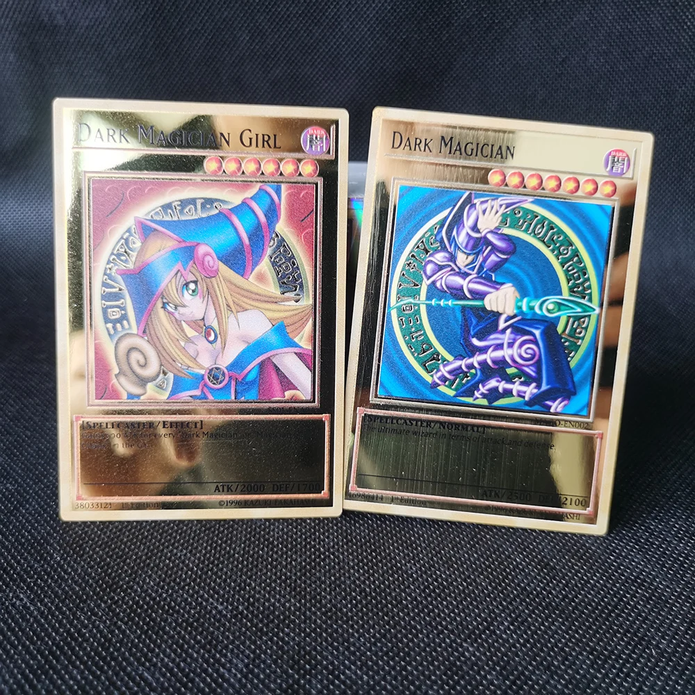 Золотые металлические открытки Yugioh из сплава коллекционная карточка с голубыми