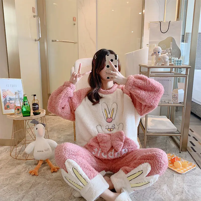 Autumn Winter Pyjamas for Women Sweet and Lovely Thickened Warm Pajama Set Women Pajamas Sleepwear Women Homewear pajama woman