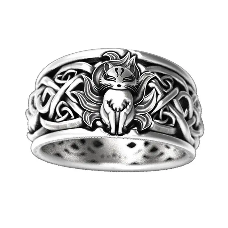 

Vintage Nine Tailed Fox Men's Ring Metal Silver Color Rings For Men Steampunk Party Halloween Jewelry Gifts