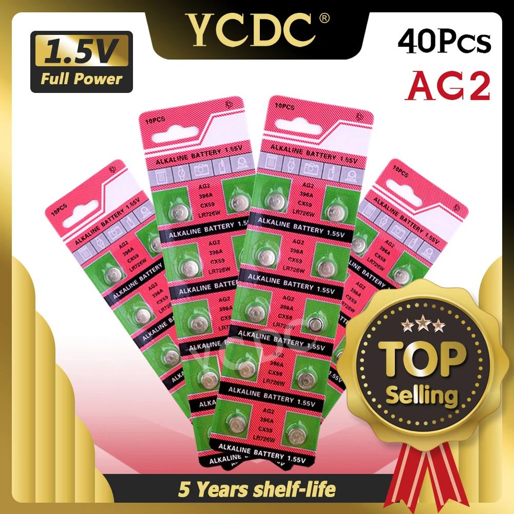 

AG2 396 SR726SW SR59 Alkaline Coin Cells Button Batteries For Watch X40 1.55V 40Pcs AG2 Alkaline Battery G2 396A LR726 SR726W