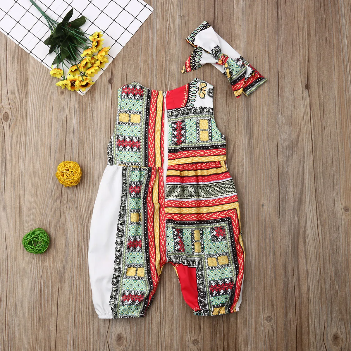 

6M-5T Infant Baby Girl One-piece Romper Retro Rompers Headband Kids Girls Clothes Toddler Playsuit Outfit Sets