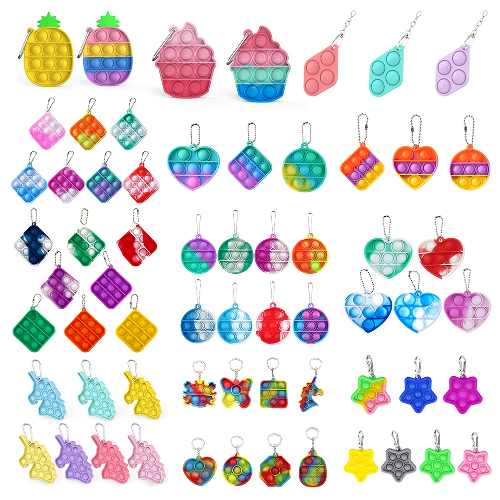 

Rainbow Color Push Bubble Keychain Tie Dye Fruit Pineapple Dimple Toy Keychain Autism Sensory Relief Pressure Push Bubble