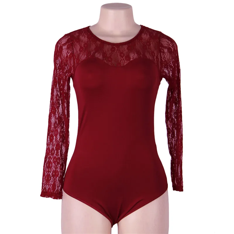 red bodysuit Comeonlover женский кружевной Короткий комбинезон, сексуальный прозрачный боди с длинным рукавом, черное боди, женский сексуальный комбинезон, прозрачный комбинезон RI80372 - Цвет: red bodysuit