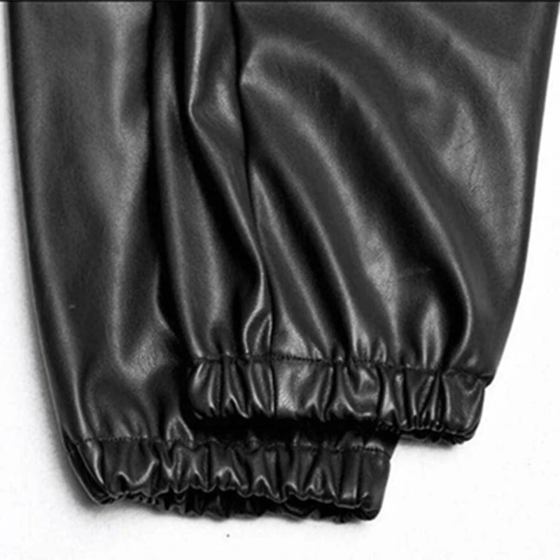

Autumn High Waist PU Pants Women Casual Spring Elastic Waist Pleated Harem Pants Female Solid Streetwear Sexy Slim Trousers
