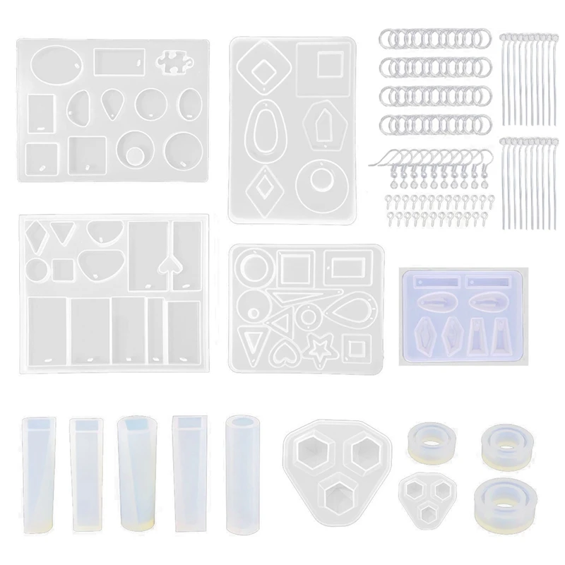 

DIY Jewelry Crystal Epoxy Mold Set Jewelry Pendant Earring Earring Silicone Mold with Earring Hook Jumping Ring