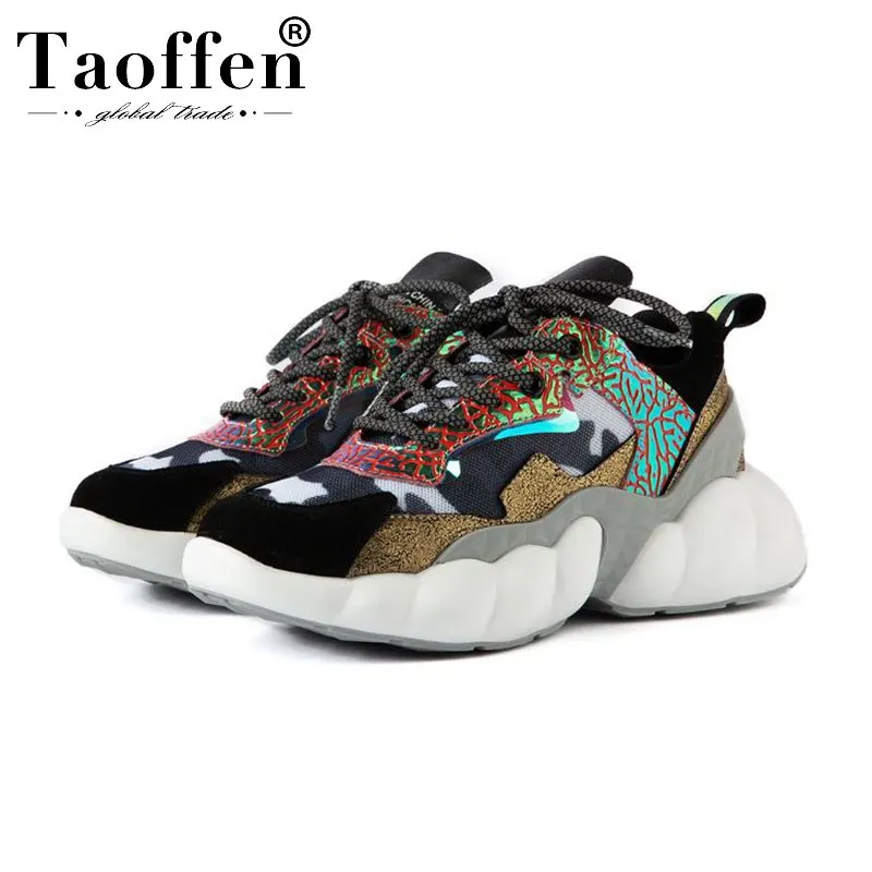 Taoffen/женские кроссовки из натуральной кожи на толстой подошве Лидер продаж