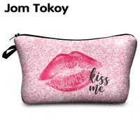 jomtokoy kiss me printing pattern cosmetic bag travel toiletry storage bag beauty makeup bag cosmetic bag organizer hot sale
