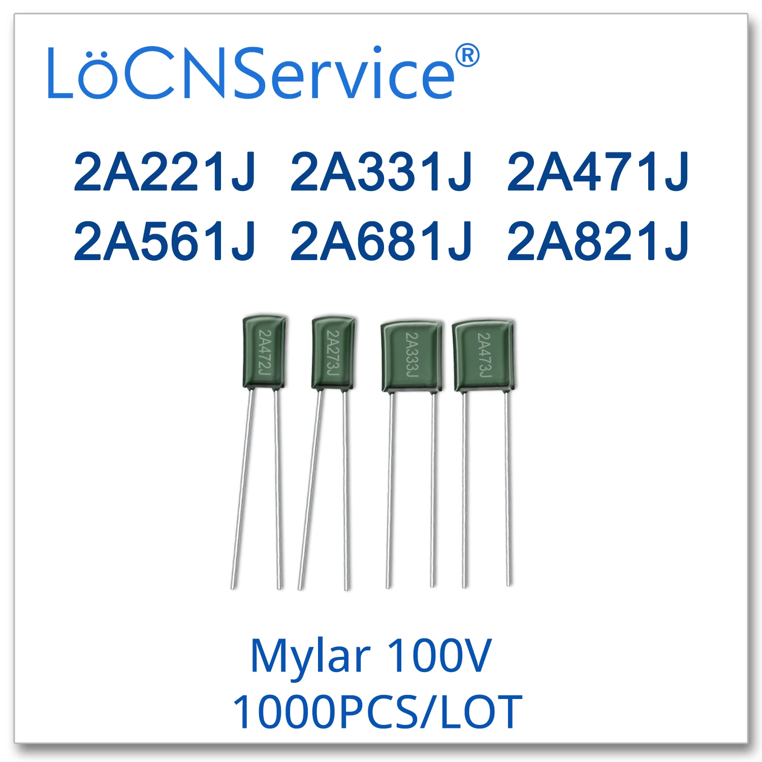 LoCNService 1000 шт. CL11 полиэстер пленочные конденсаторы 100V 2A221J 2A331J 2A471J 2A561J 2A681J 2A821J