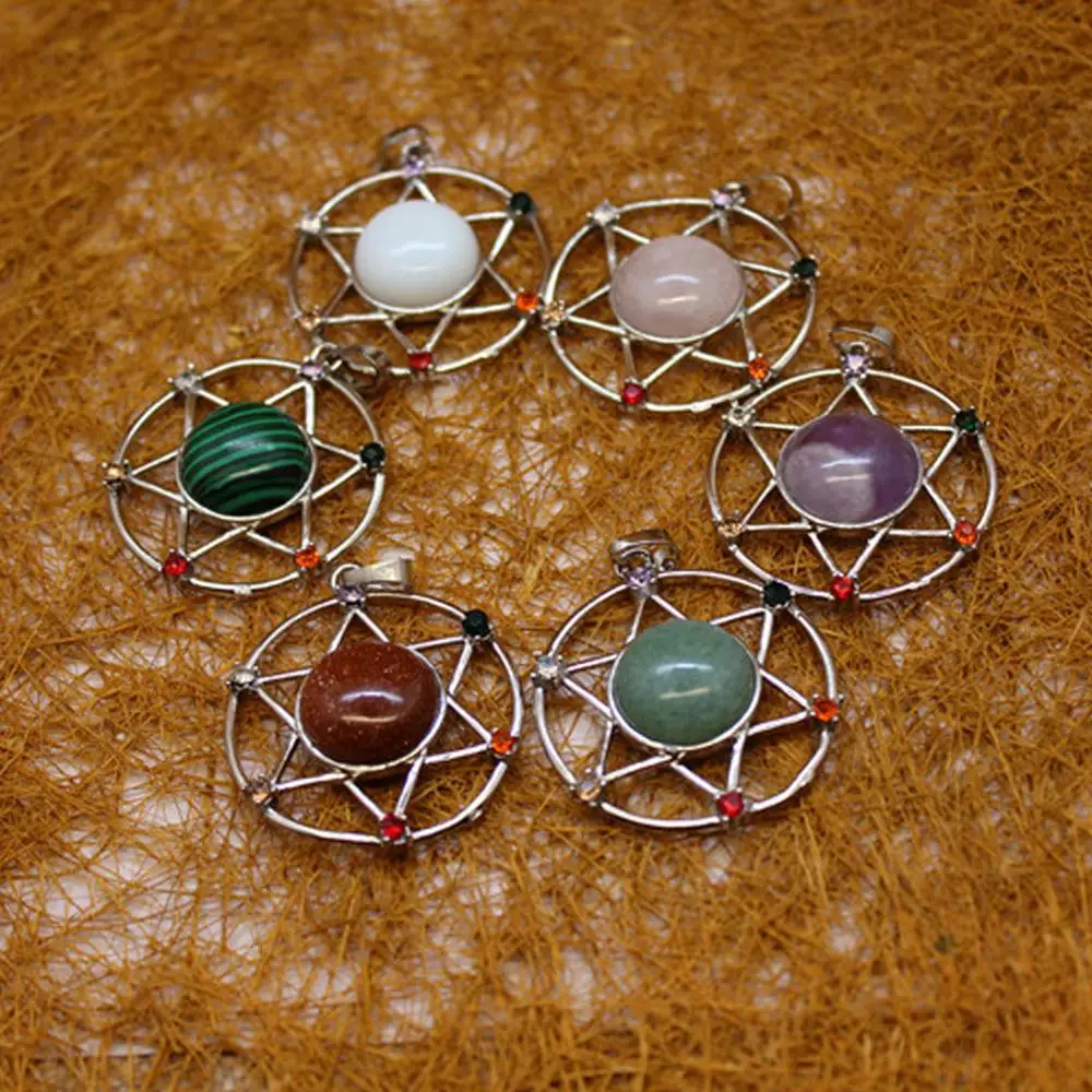 

6pcs Natural Stone Yoga 7 Chakra Unicursal Hexagram Necklace Pendants Healing Quartz Treat Crystal Charm for Jewelry Making Free