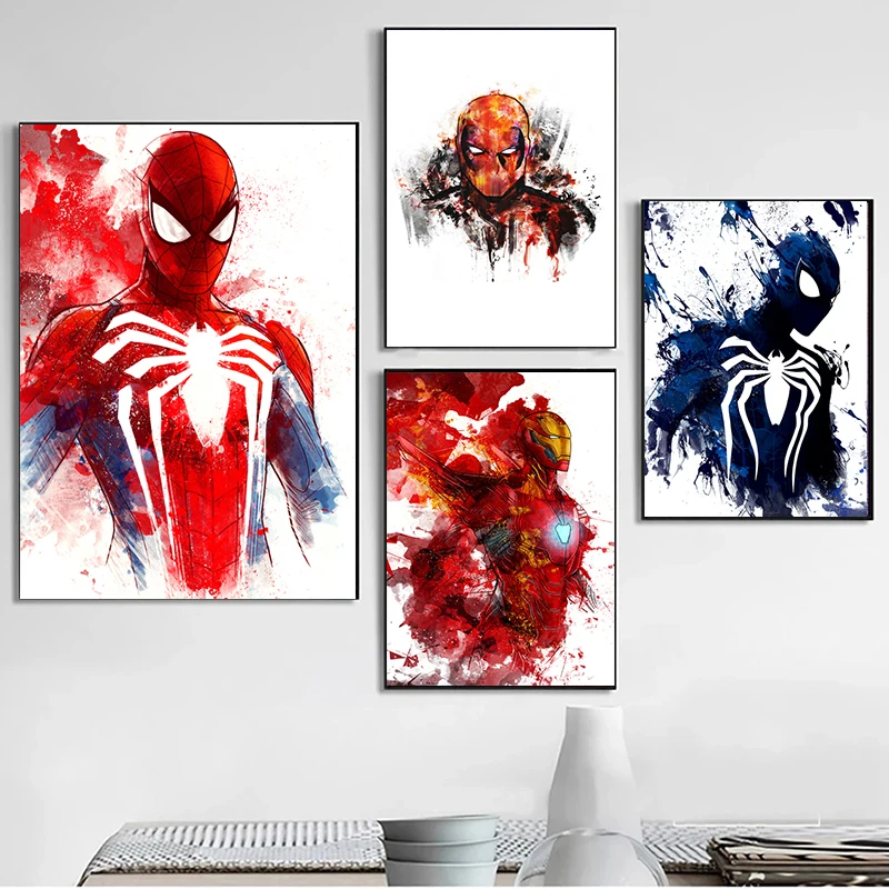 

Abstract Marvel Superhero Iron Man Watercolor Anime Art Poster and Print Canvas Painting Wall Art Pictures for Children's Room