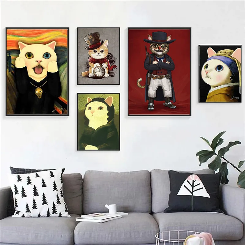 

Cat Portrait Posters Animals Canvas Painting Vintage Wall Art Modern Poster And Print Nordic Living Room Decor Bedroom Pictures