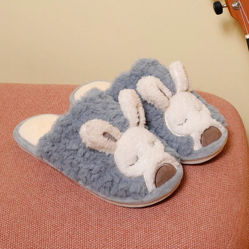Rabbit Cotton Slippers Female Autumn And Winter Cute Cartoon Girl Heart Household HomeIndoorWarmPlushNon-slipCotton ShoesFor Men