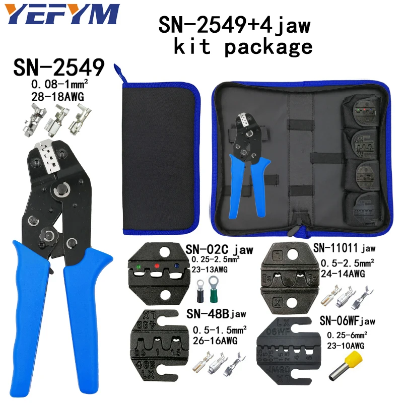 YEFYM SN-2549 0,08-1 мм2 обжимные плоскогубцы набор 8 челюстей для трубки/штепсельной пружины/изоляции/неизоляции большинства типов клемм инструменты - Цвет: SN-2549 4jaw kit