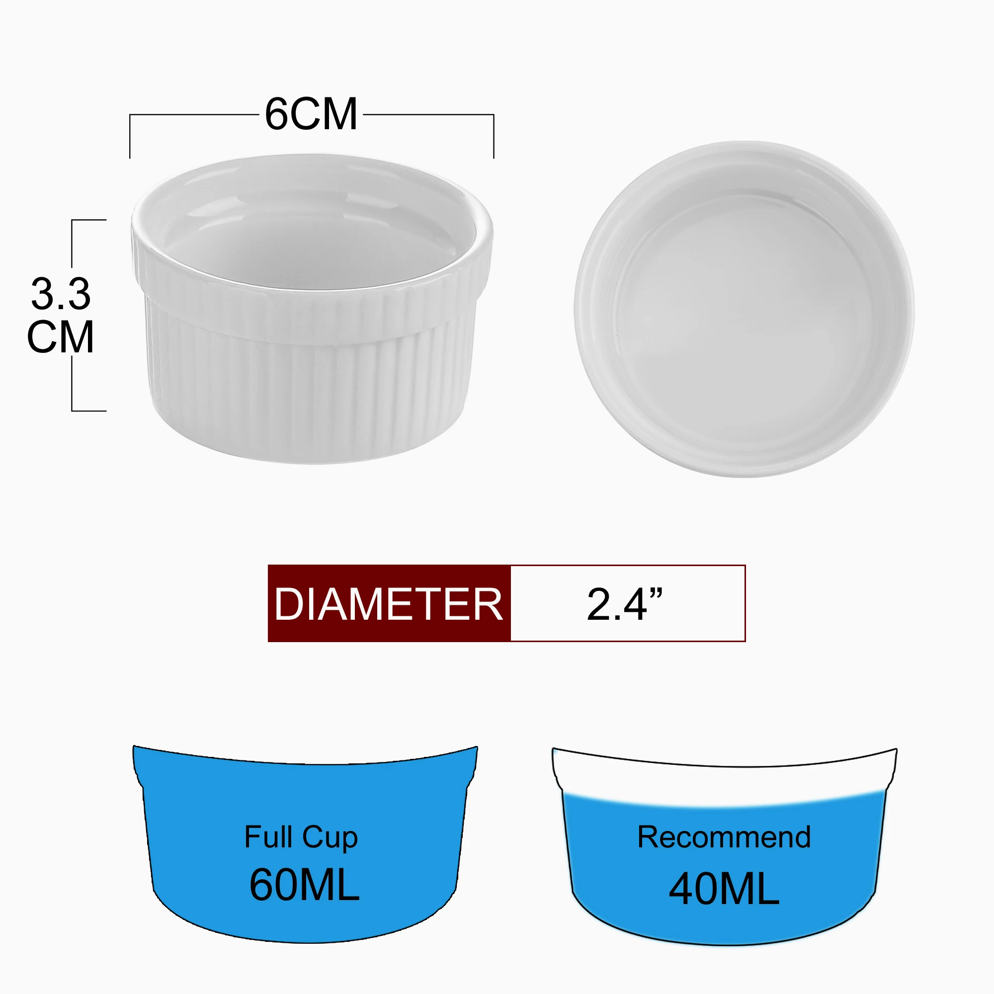 MALACASA Ramekin Series Set of 24 2.4&quot White Porcelain Ramekins Souffle Cup Baking Bowls Creme Brulee Pudding Custard Cups | Дом и сад