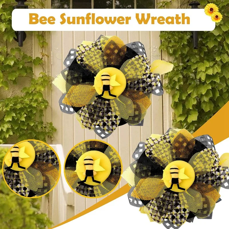 

Door Wreaths Door Garland Spring Wreaths for Front Door Outside 33cm Everyday Wreaths Bee Sunflower Wreath