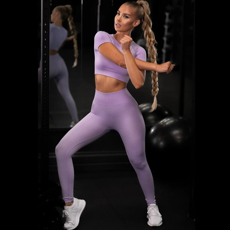 

MINANSER Women's bicycles 2020 Sportswear 2 piece set Leggings for fitness Seamless sports short sleeve trousers Tight Yoga set