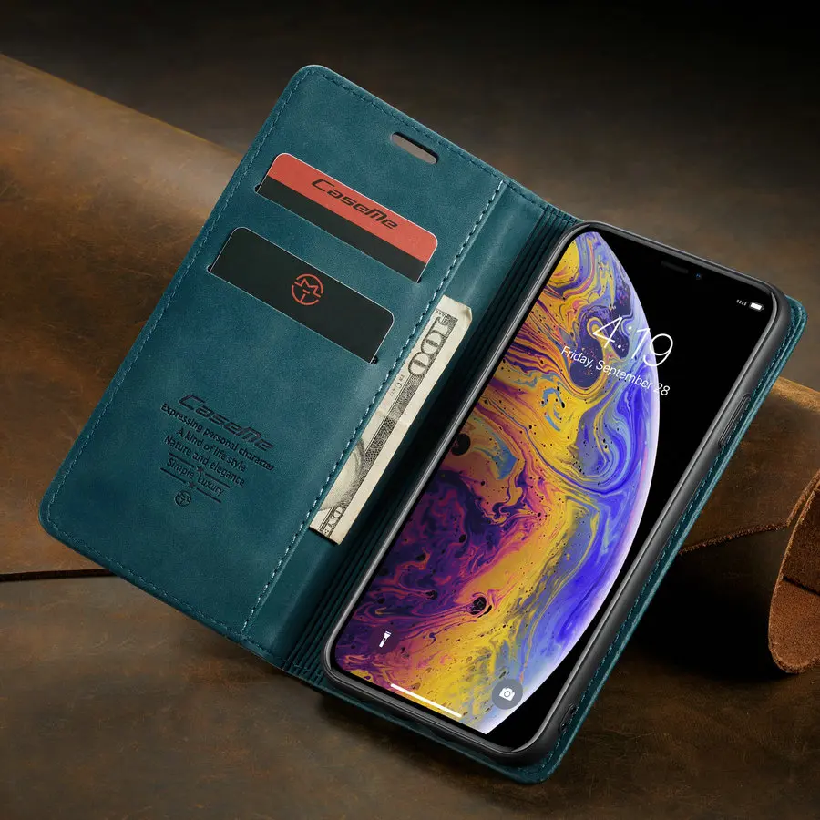 CaseMe Ретро Кожаный чехол-кошелек для iPhone 11 Pro X XR XS Max Магнитный SE 2020 8 7 6 6S Plus 5 5S |