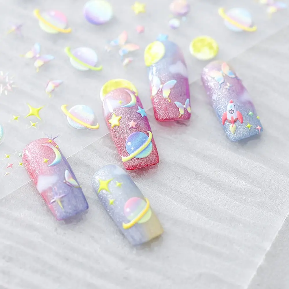 

Spaceman Rainbow Rocket 5D Carved Nail Decals DIY Nail Art Decorations Cartoon Nail Sticker Manicure Accessories