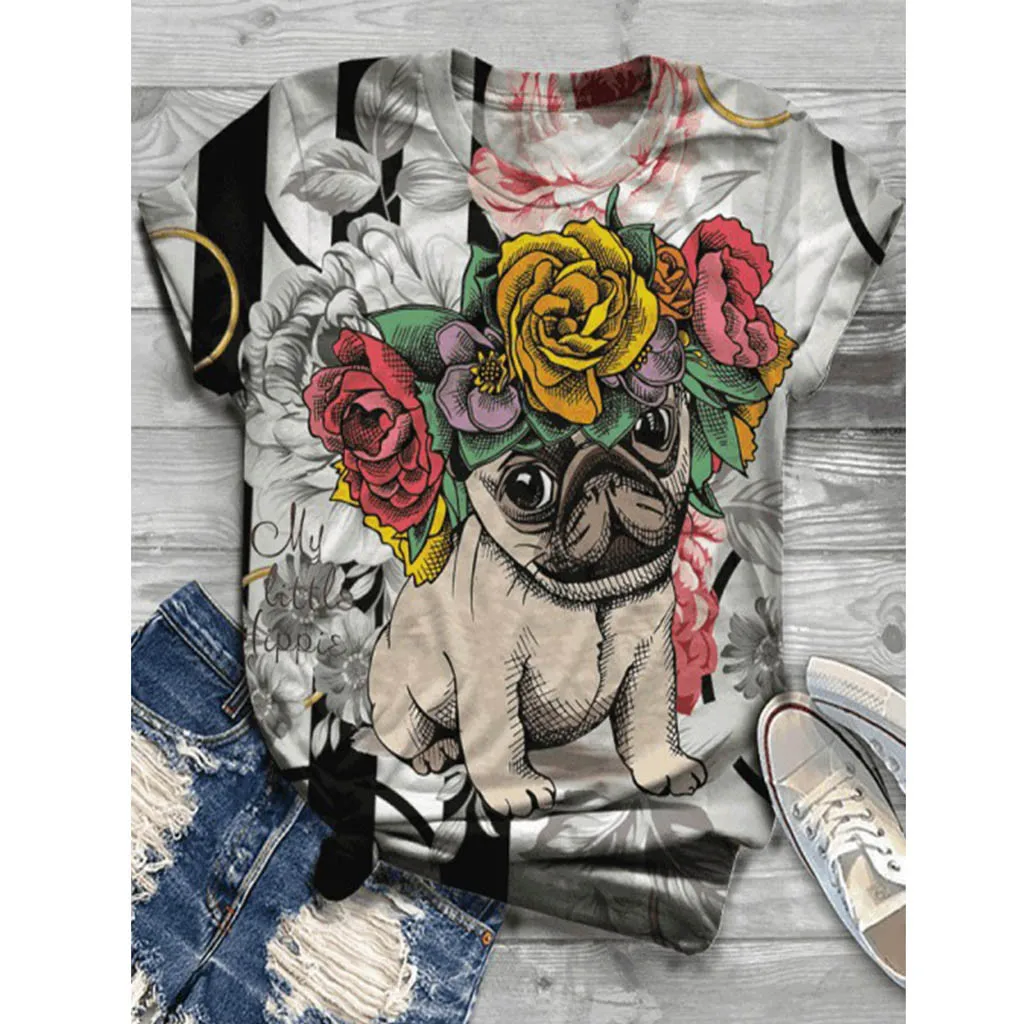 Women Harajuku Cute Bulldog Tshirt French Pug Teckel Funny T Shirt Frances German Shepherd T-shirt Pit Bull Top Female #T2G | Женская