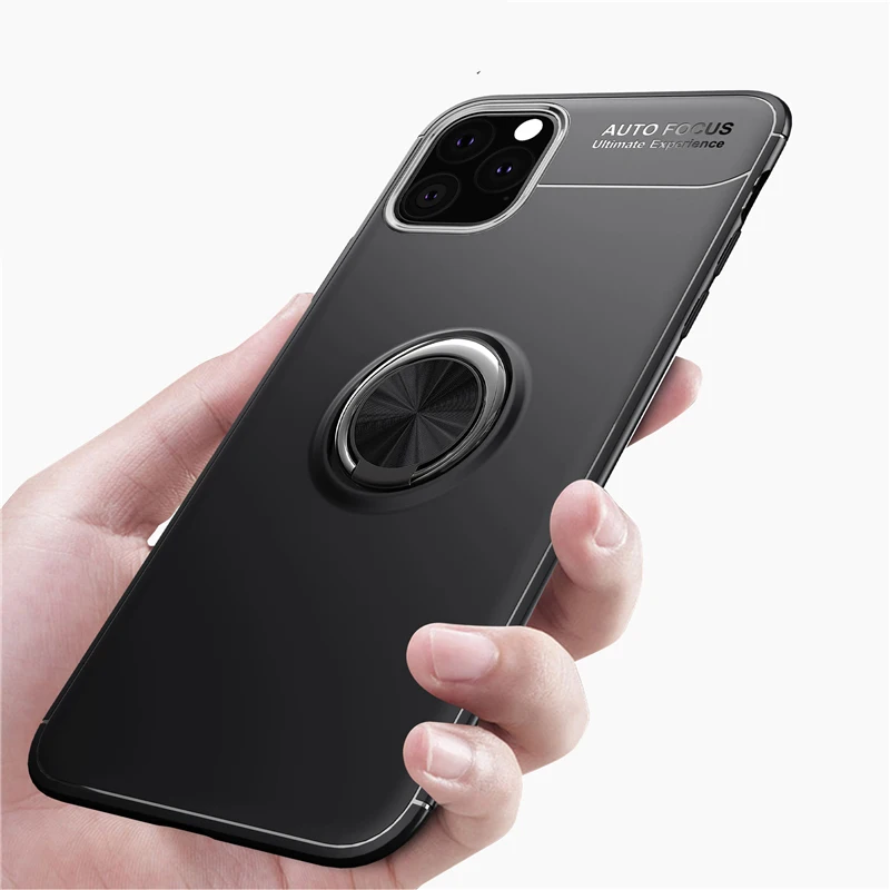 Для iPhone 11 Pro Max чехол для телефона металлический палец кольцо матовый мягкий термополиуретан силиконовый задняя крышка для iPhone 11 противоударный жесткий чехол для телефона