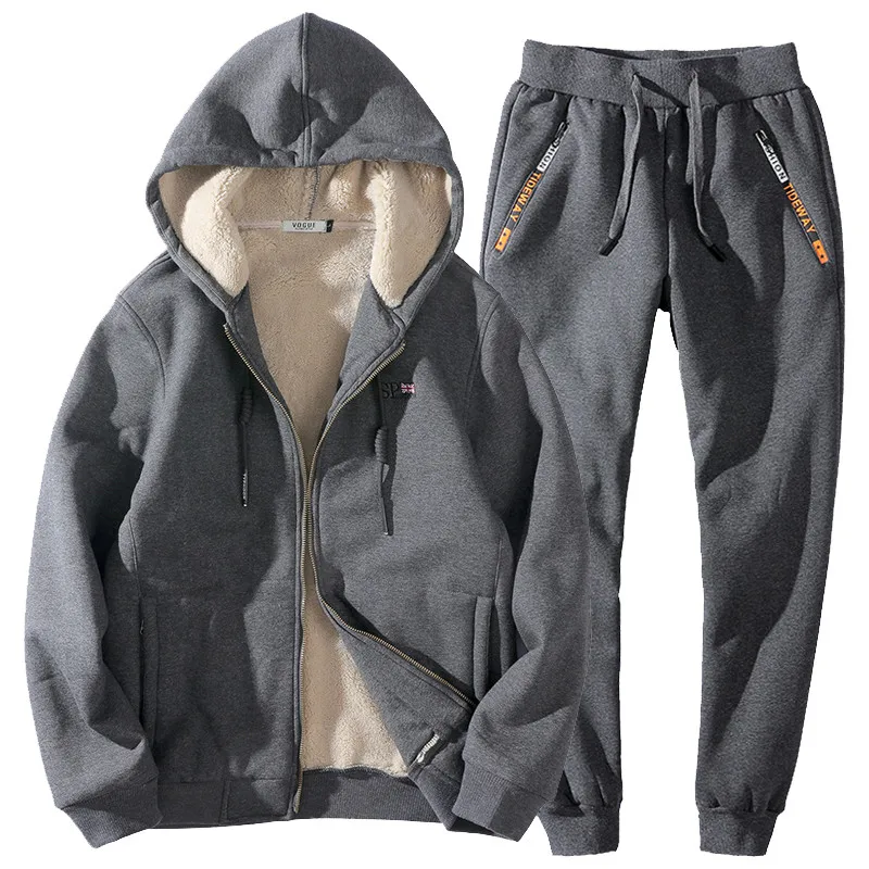 

Зимний спортивный костюм для мужчин 7XL, 8XL, комплект одежды из двух предметов, повседневный спортивный костюм, спортивный костюм, толстый фли...