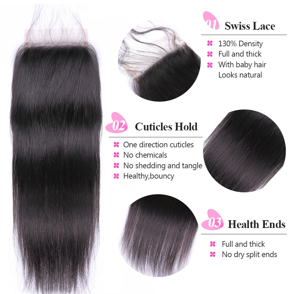 Peruvian Straight Hair Closure Free Part Hand Tied Lace Remy Human Extension 4x4 Shipping | Шиньоны и парики