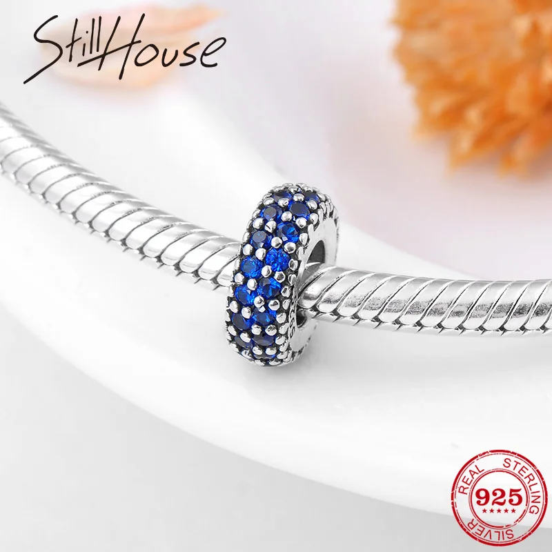 Authentic 925 Sterling Silver Blue CZ Spacer Charms Beads Fit Original European Charm Bracelet Jewelry Making 2018 | Украшения и
