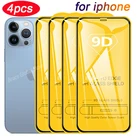 Защитное стекло 9D с полным покрытием для iPhone, 4 шт., Защита экрана для iPhone 11, 12, 13 Pro Max, XR, Xs Max, 8, 7, 6s Plus, закаленное стекло