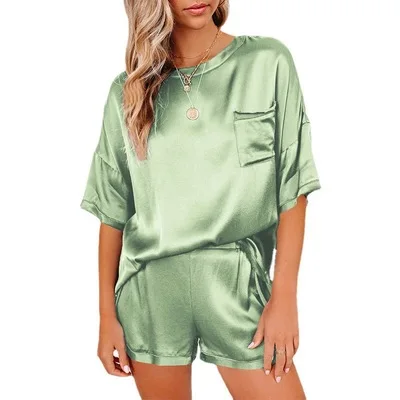 

Spring Summer Silk Pajama Set Women Sexy Silk Sleepwear Home Suit Satin Pajamas Female Loose Lounge Wear Sets Pjs Women Coldker