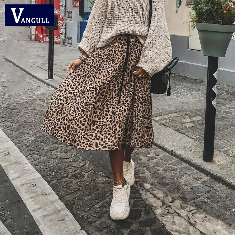 

Женская плиссированная юбка средней длины, с леопардовым принтом