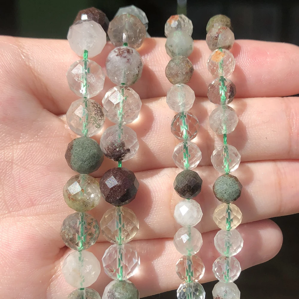 

6/8 мм природные зеленые призрачные кварцевые бусины, круглые свободные бриллиантовые аксессуары для браслетов 7,5 дюйма