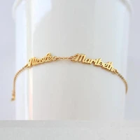 custom name bracelets double names bracelets for women gold chain stainless steel jewelry two nameplate silver jewelry bff