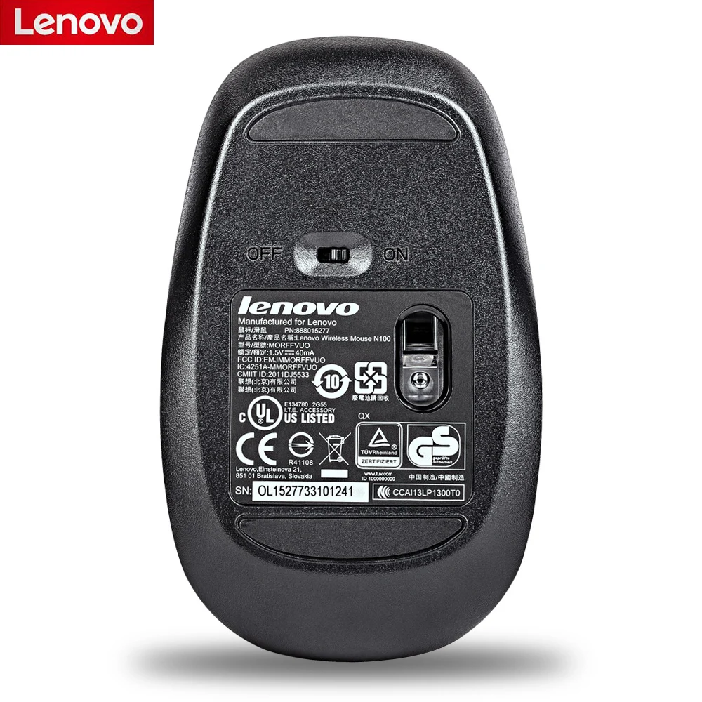 Беспроводная мышь Lenovo N100 2 4 ГГц настольный USB компьютер мини для ноутбука черный