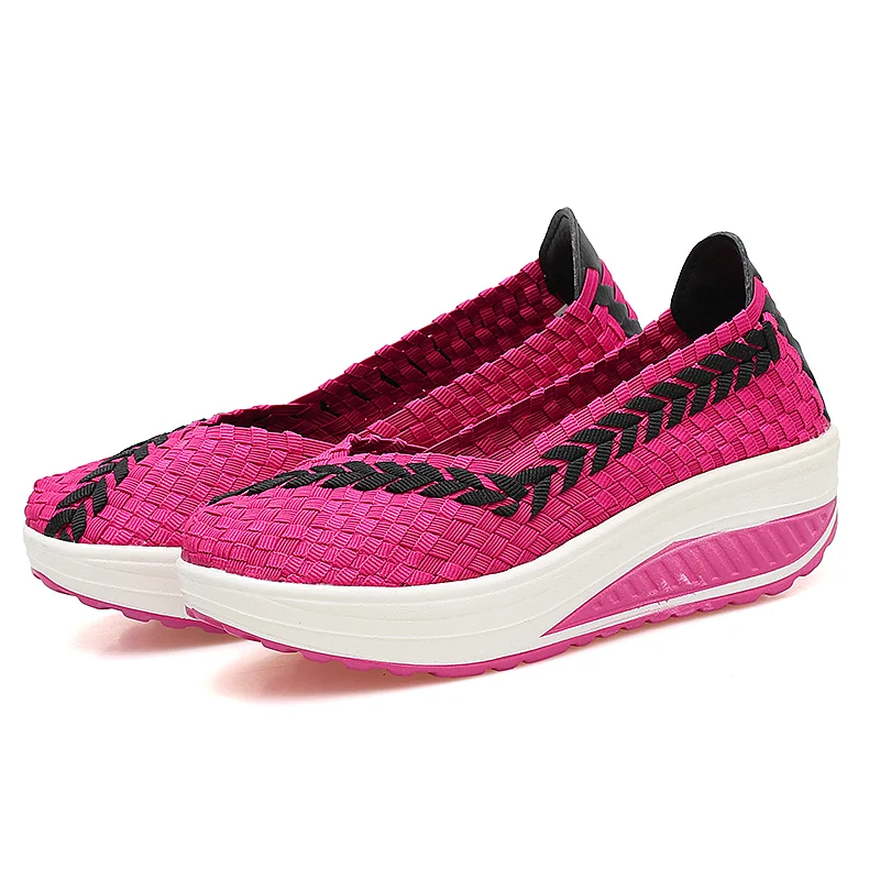 Женские кроссовки на плоской подошве дышащие плетеные ручной работы платформе