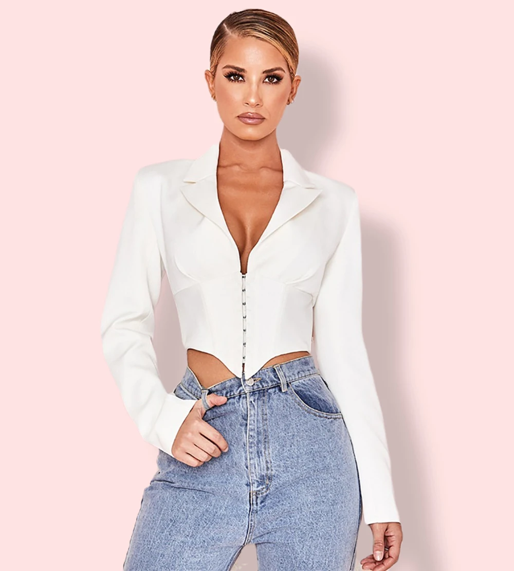 Женский пиджак с длинным рукавом с коротким пиджаком женский костюм Bodycon пиджак женский пиджаки с глубоким V-образным вырезом белый сексуальный клубный пиджак пальто женский пиджак жакет женский пиджак женский