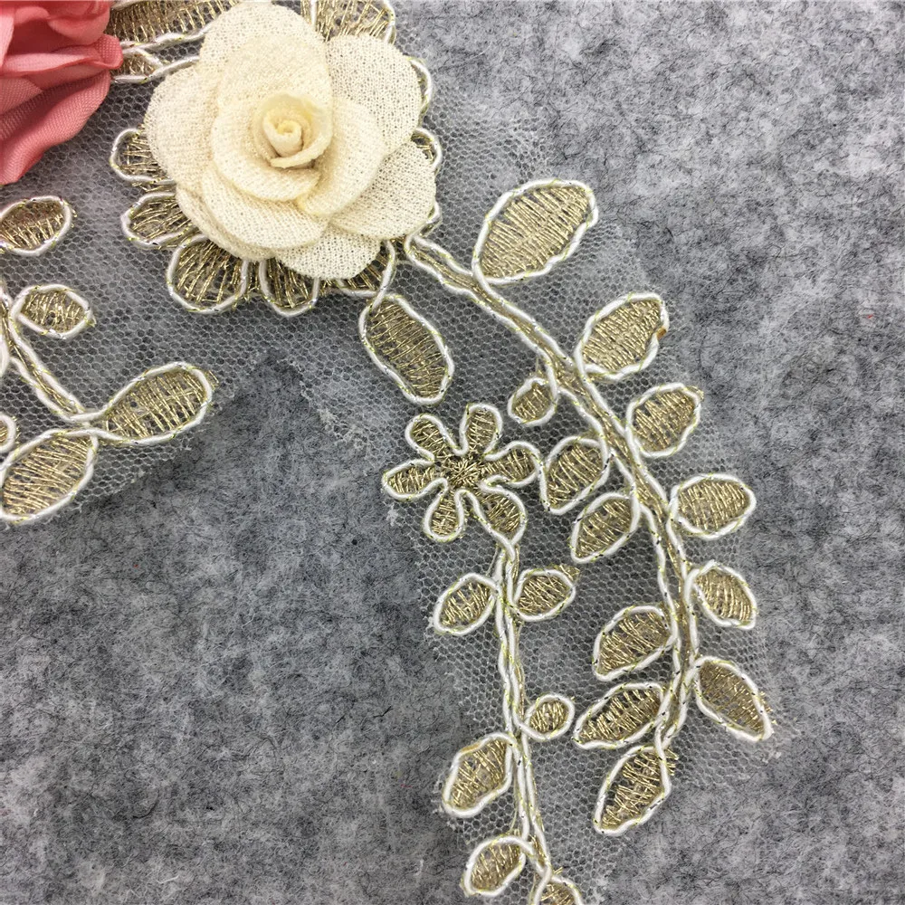 Красивый 3D Цветочный кружевной воротник золотая вышивка кружевная ткань
