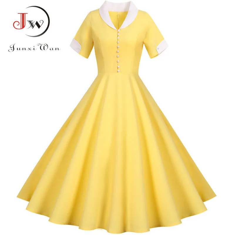 Платье женское приталенное с коротким рукавом однотонный желтый элегантный