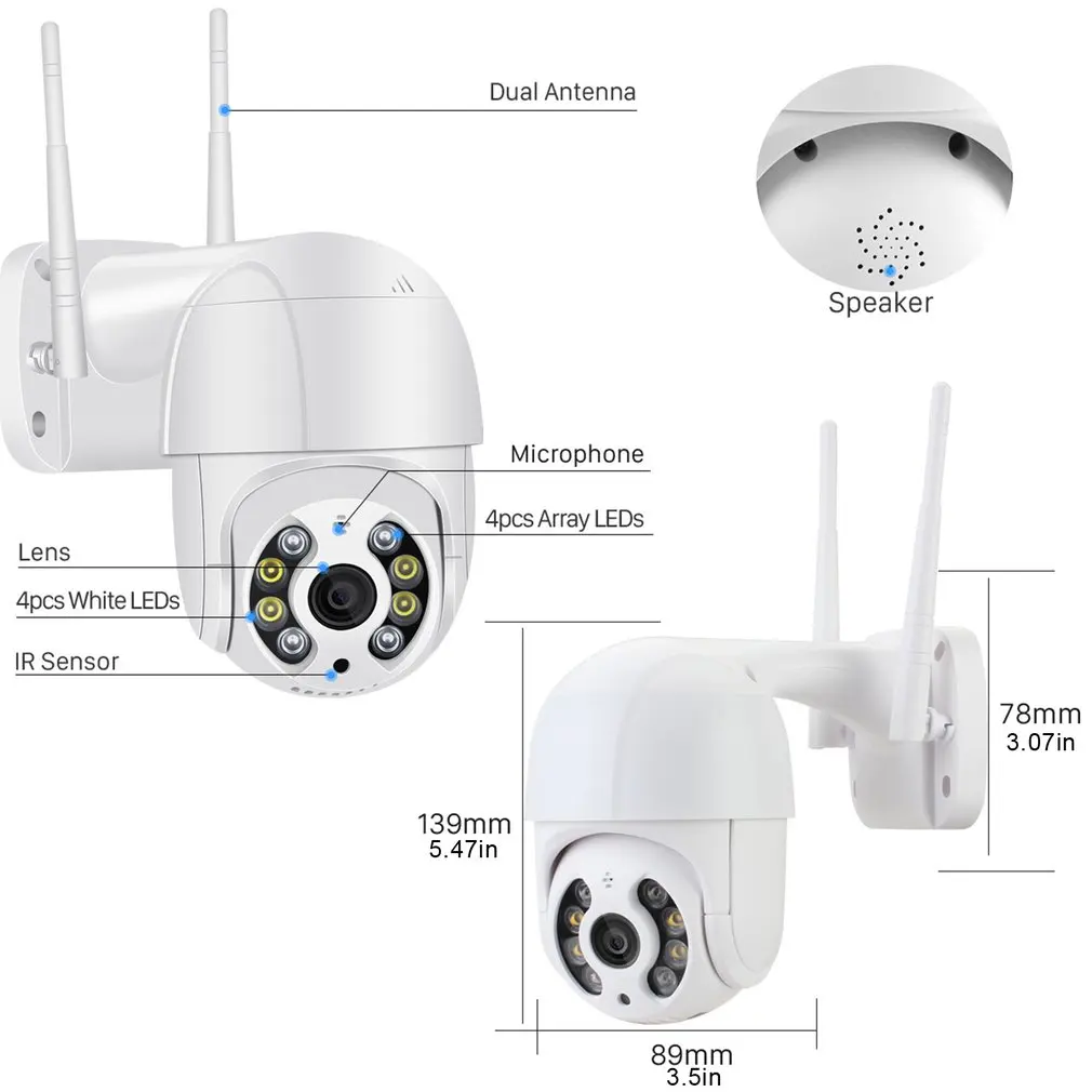 Супер мини PTZ Wi Fi камера H.265 Onvif Беспроводная/Проводная IP 4 кратный цифровой зум ИИ